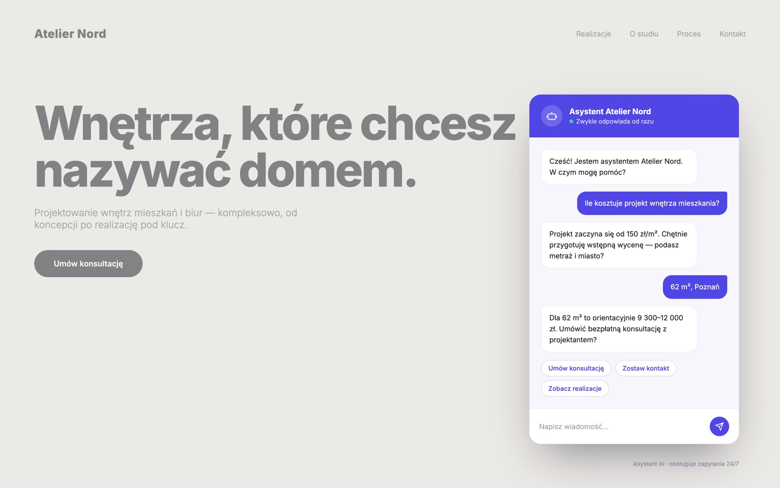 Asystent AI na stronie firmowej — widget czatu obsługujący klientów 24/7