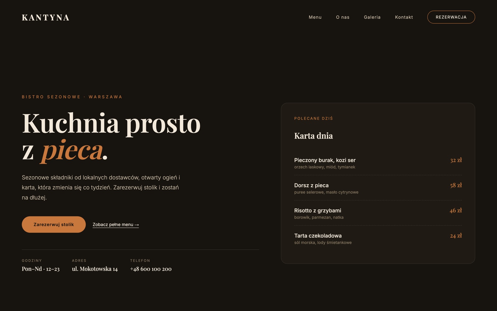 Kantyna — projekt strony internetowej restauracji z rezerwacją stolika