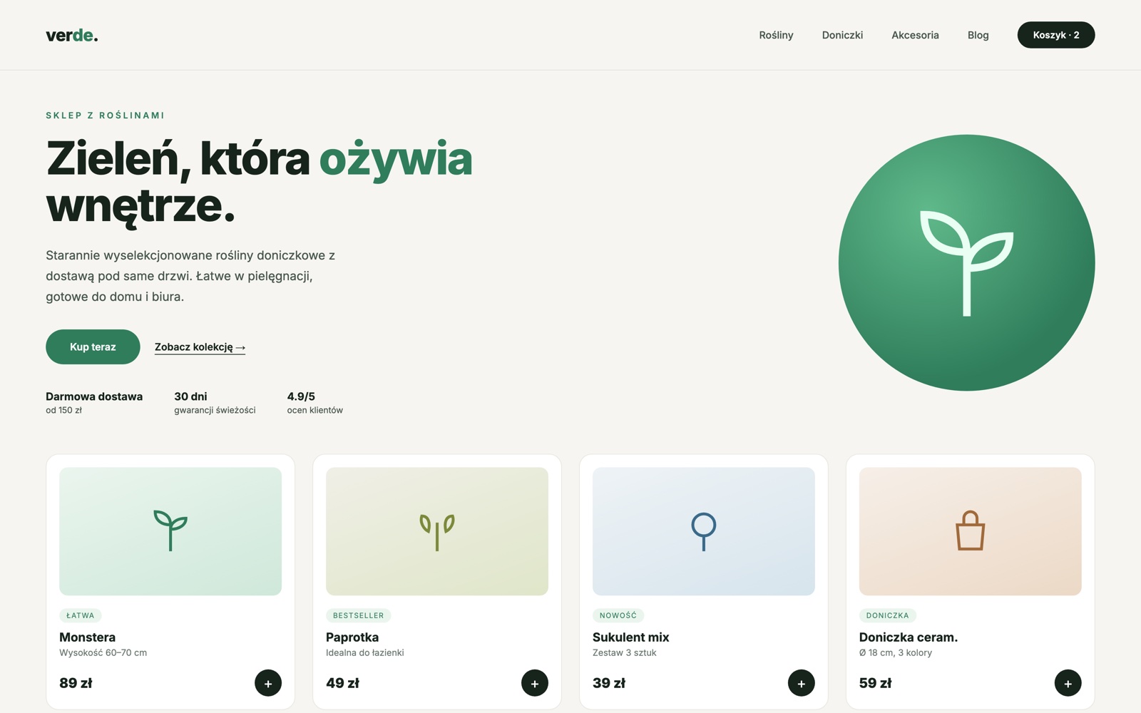 Verde — projekt sklepu internetowego z roślinami
